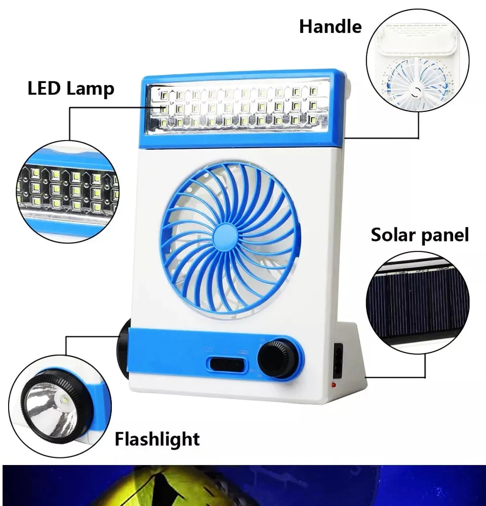 Solar Light Fan Rechargeable with Flashlight & Led light - LR 5591