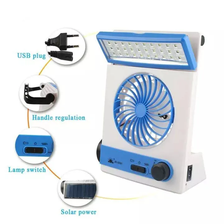 Solar Light Fan Rechargeable with Flashlight & Led light - LR 5591