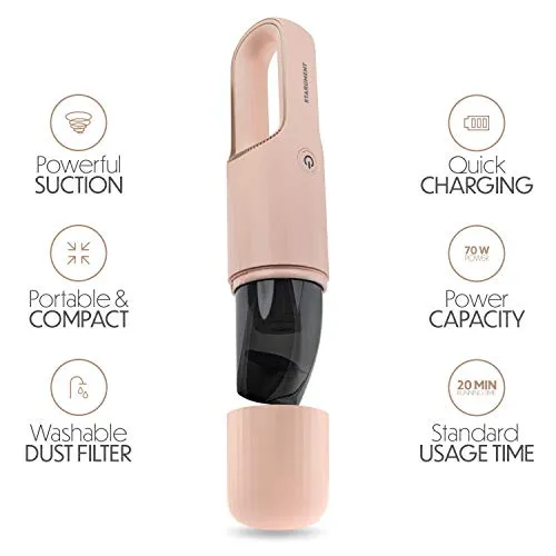 Starument Portable Hand Vacuum Cleaner Handheld Cordless Cleaner for Dust Pet Hair Dirt Home Car Interior, Furniture Lightweight Easy to Use, Compact Design Battery Rechargeable with USB-C Cable Pink