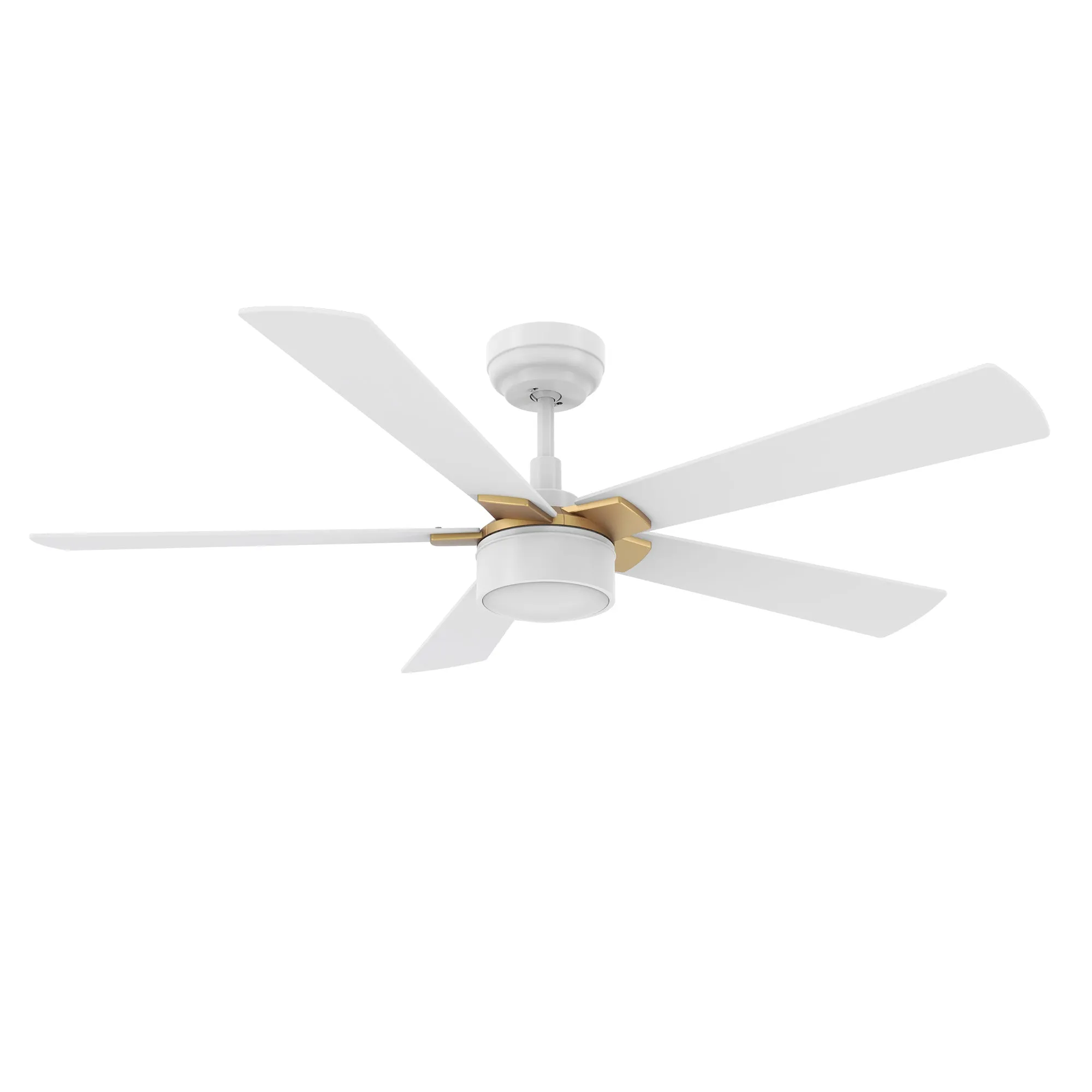 STOCKTON 52 inch 5-Blade Smart Ceiling Fan with LED Light Kit & Remote Control- White/White (Gold Details)