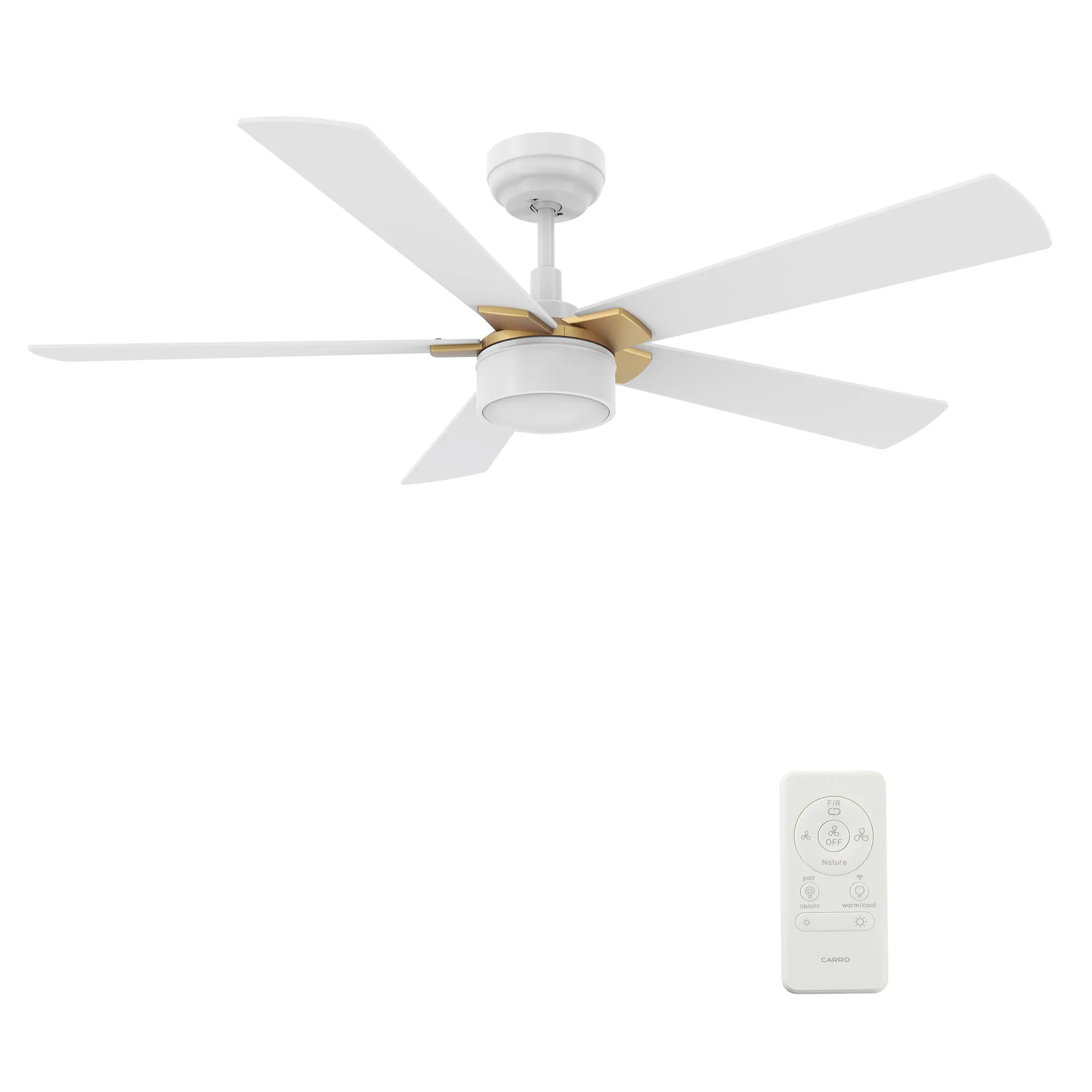 STOCKTON 52 inch 5-Blade Smart Ceiling Fan with LED Light Kit & Remote Control- White/White (Gold Details)