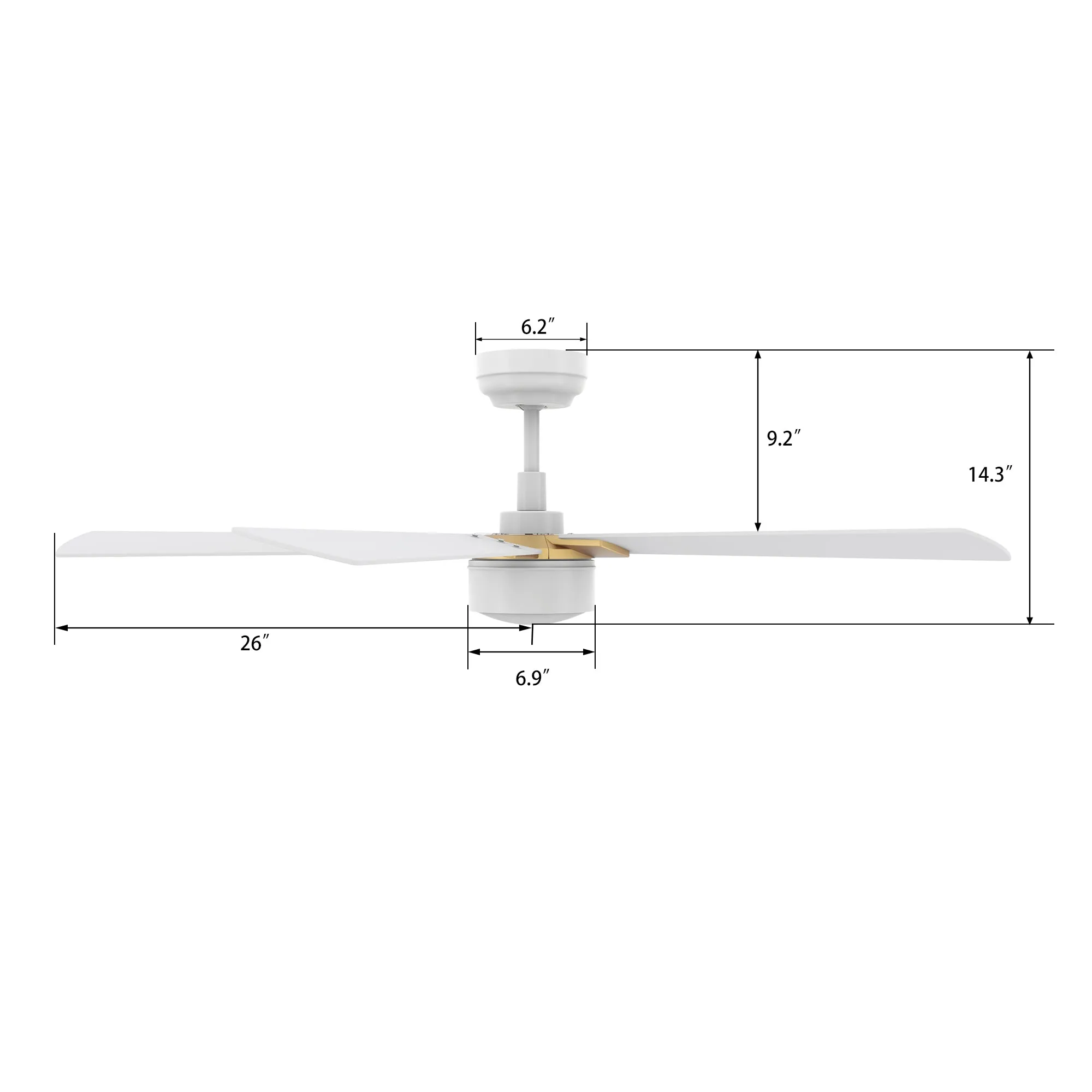 STOCKTON 52 inch 5-Blade Smart Ceiling Fan with LED Light Kit & Remote Control- White/White (Gold Details)