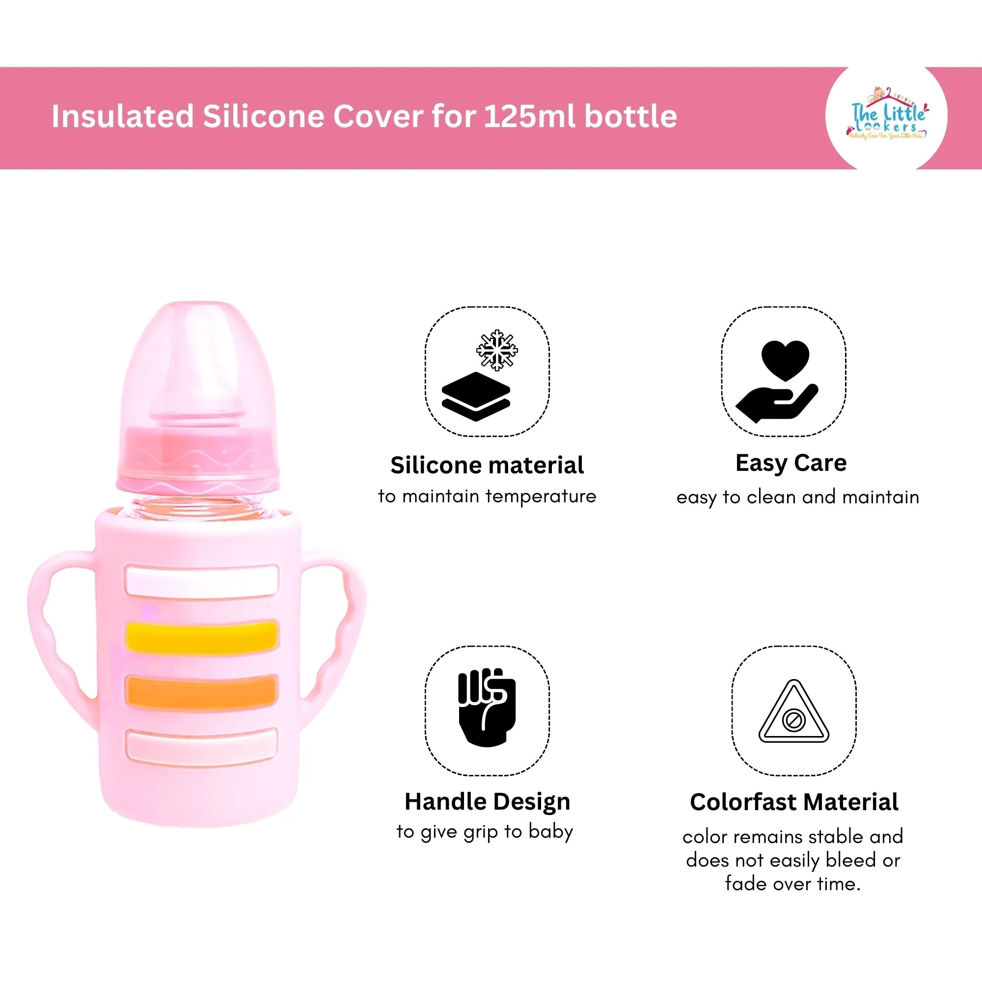 THE LITTLE LOOKERS Baby Bottle Cover with Handle/ Silicone Warmer Cover for Baby/Newborn/Infants/Toddlers ( Pack of 2)