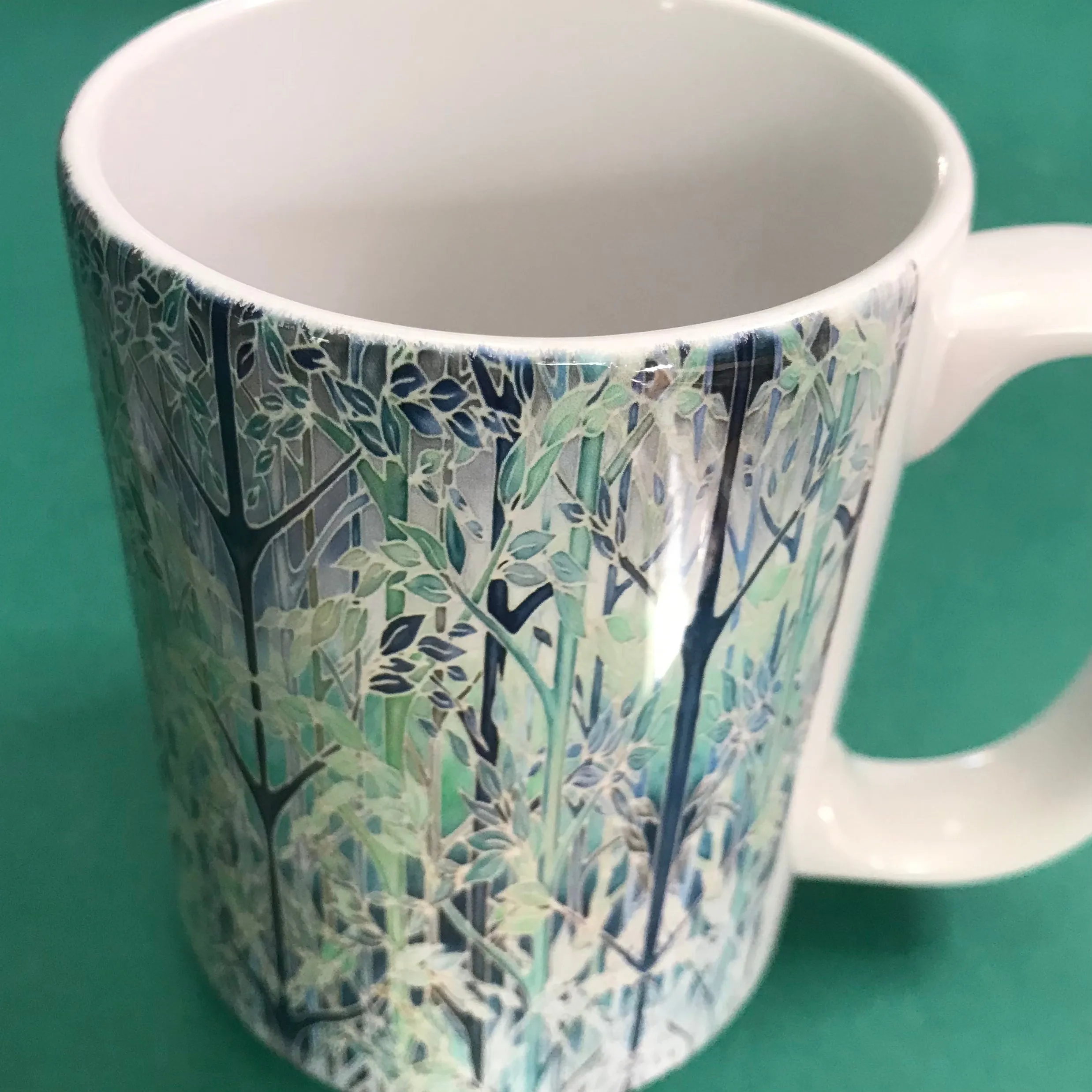 Tranquil Extra Large Mug Green Teal Blue Forest Meditation Extra Large Mug and Coaster - Woodland Mug Set - Mug Gift