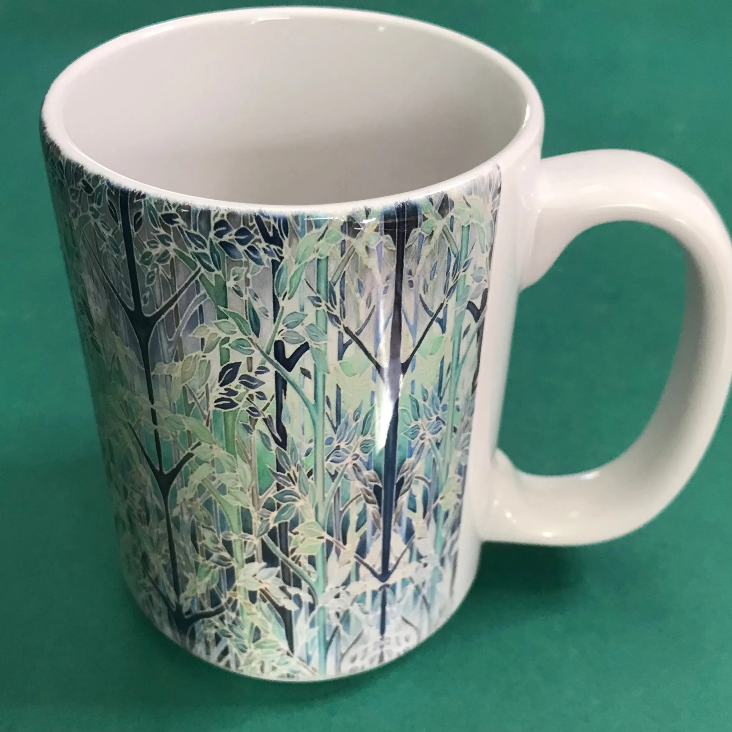 Tranquil Extra Large Mug Green Teal Blue Forest Meditation Extra Large Mug and Coaster - Woodland Mug Set - Mug Gift