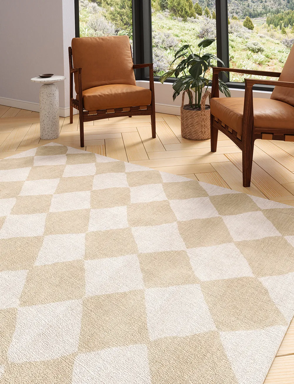 Trestres Checkered Natural & Ivory Rug - Second Love