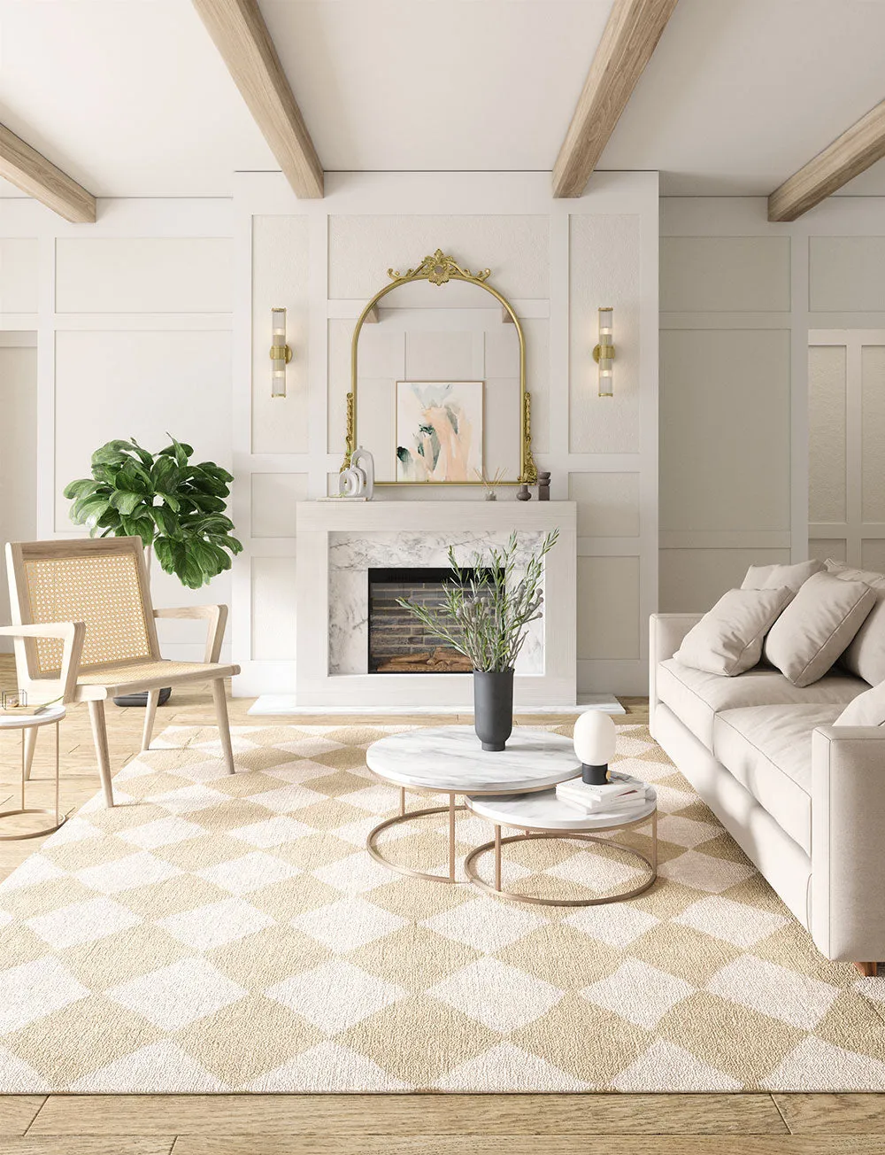 Trestres Checkered Natural & Ivory Rug - Second Love