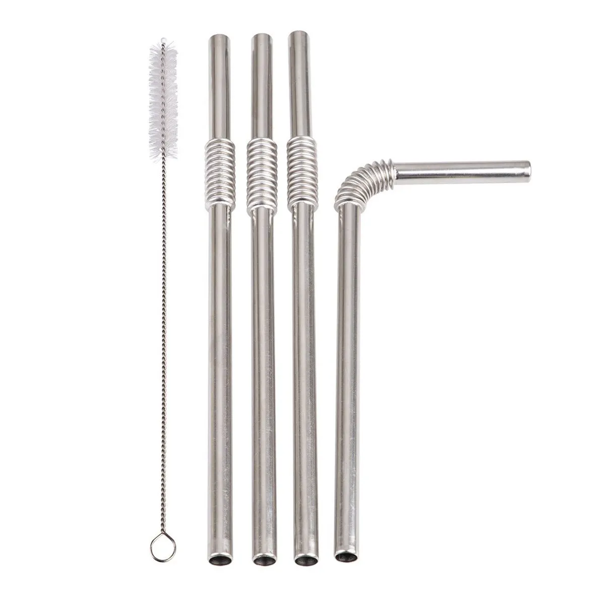 Turtleneck Straw Stainless Steel Flexible Straws Set of 4 with Brush