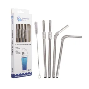 Turtleneck Straw Stainless Steel Flexible Straws Set of 4 with Brush