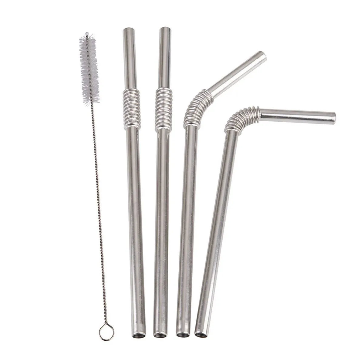 Turtleneck Straw Stainless Steel Flexible Straws Set of 4 with Brush