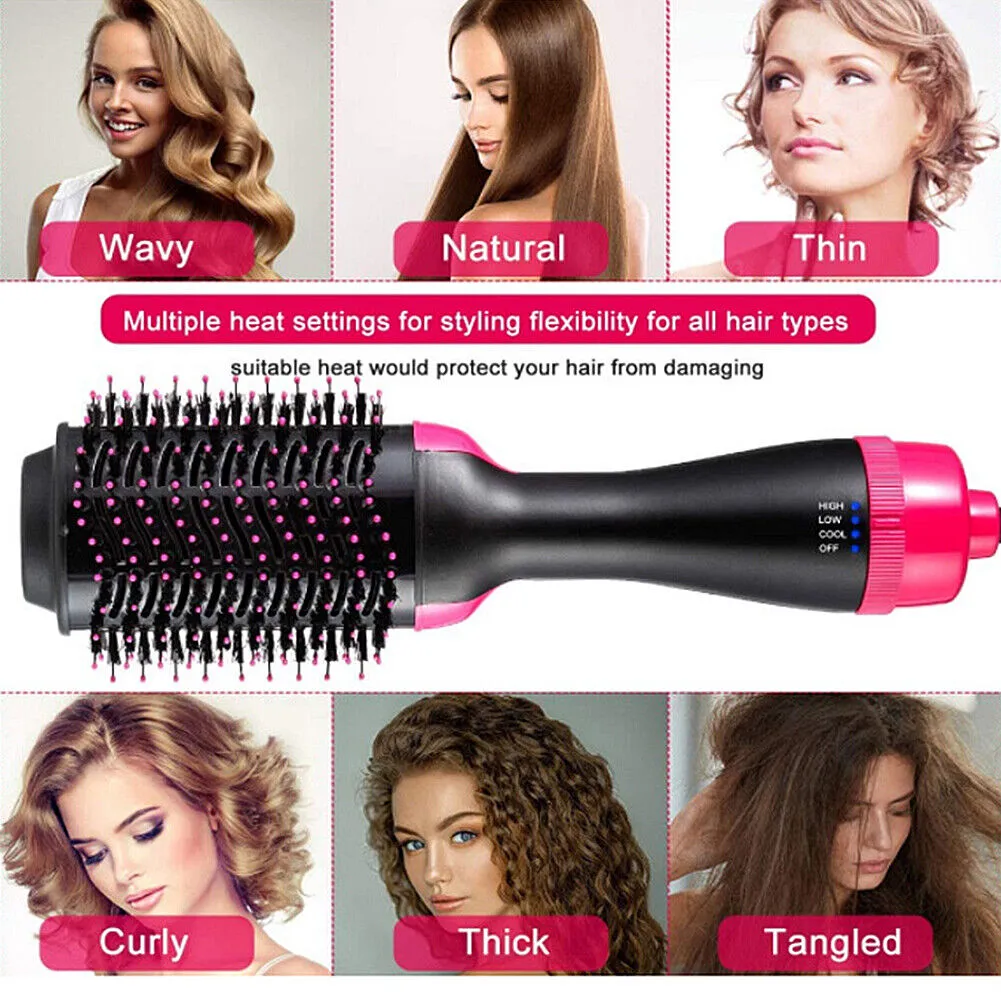 US 4-In-1 Hair Dryer Hot Air Blow Brush Detachable Volumizer Negative Ion Comb