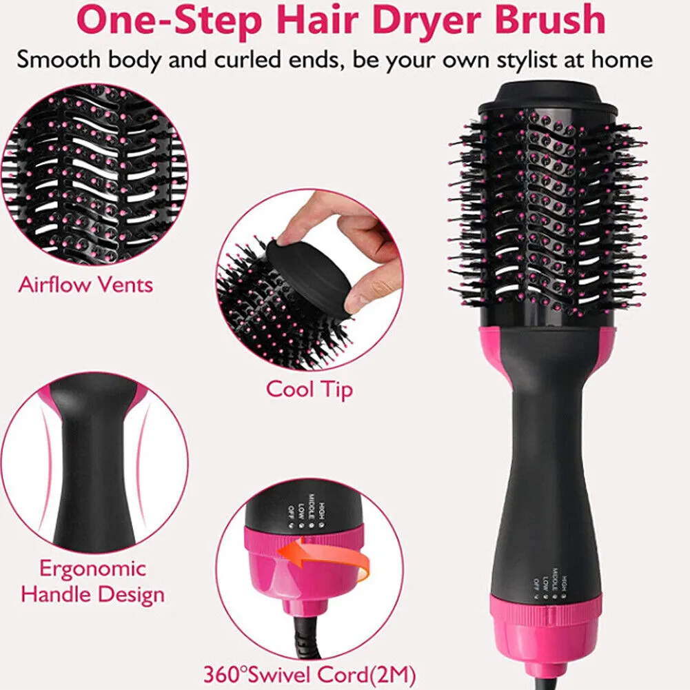 US 4-In-1 Hair Dryer Hot Air Blow Brush Detachable Volumizer Negative Ion Comb