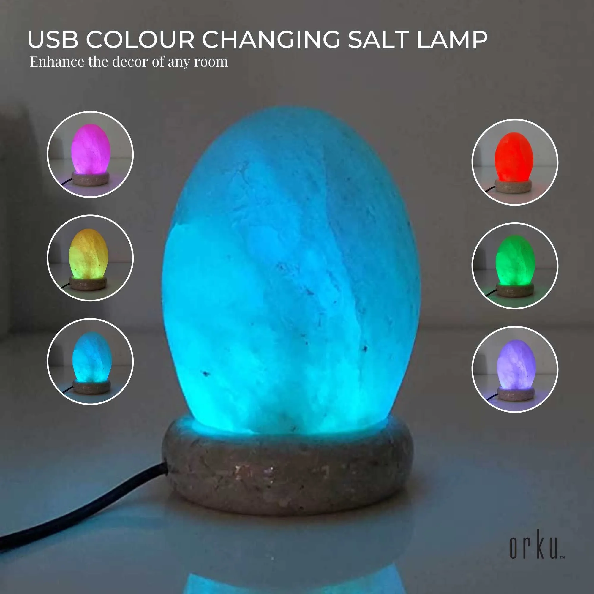 USB Colour Changing Egg Shape Himalayan Pink Salt Lamp Color Change LED Light