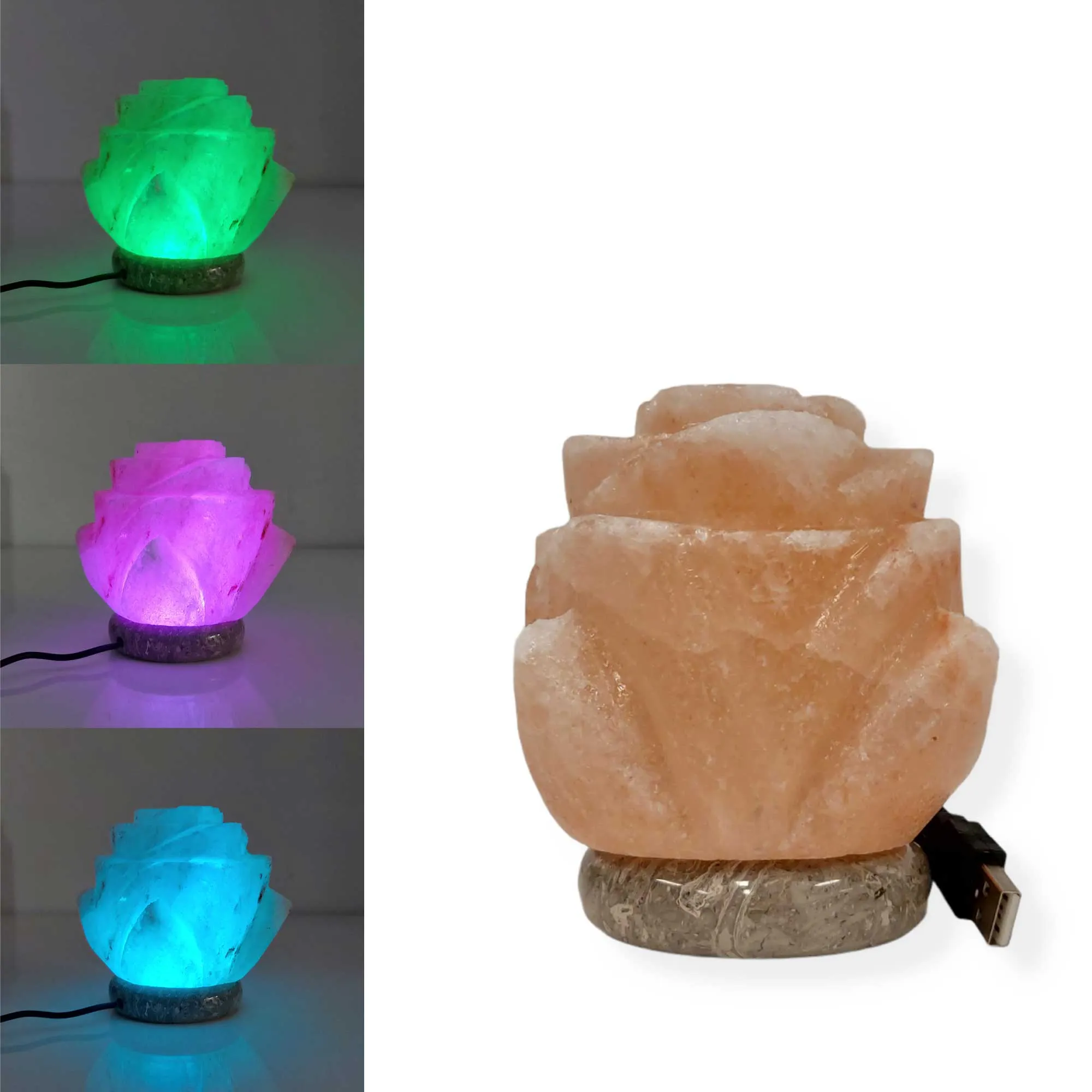 USB Colour Changing Salt Himalayan Lamp - Carved Shape Pink Rock LED Light