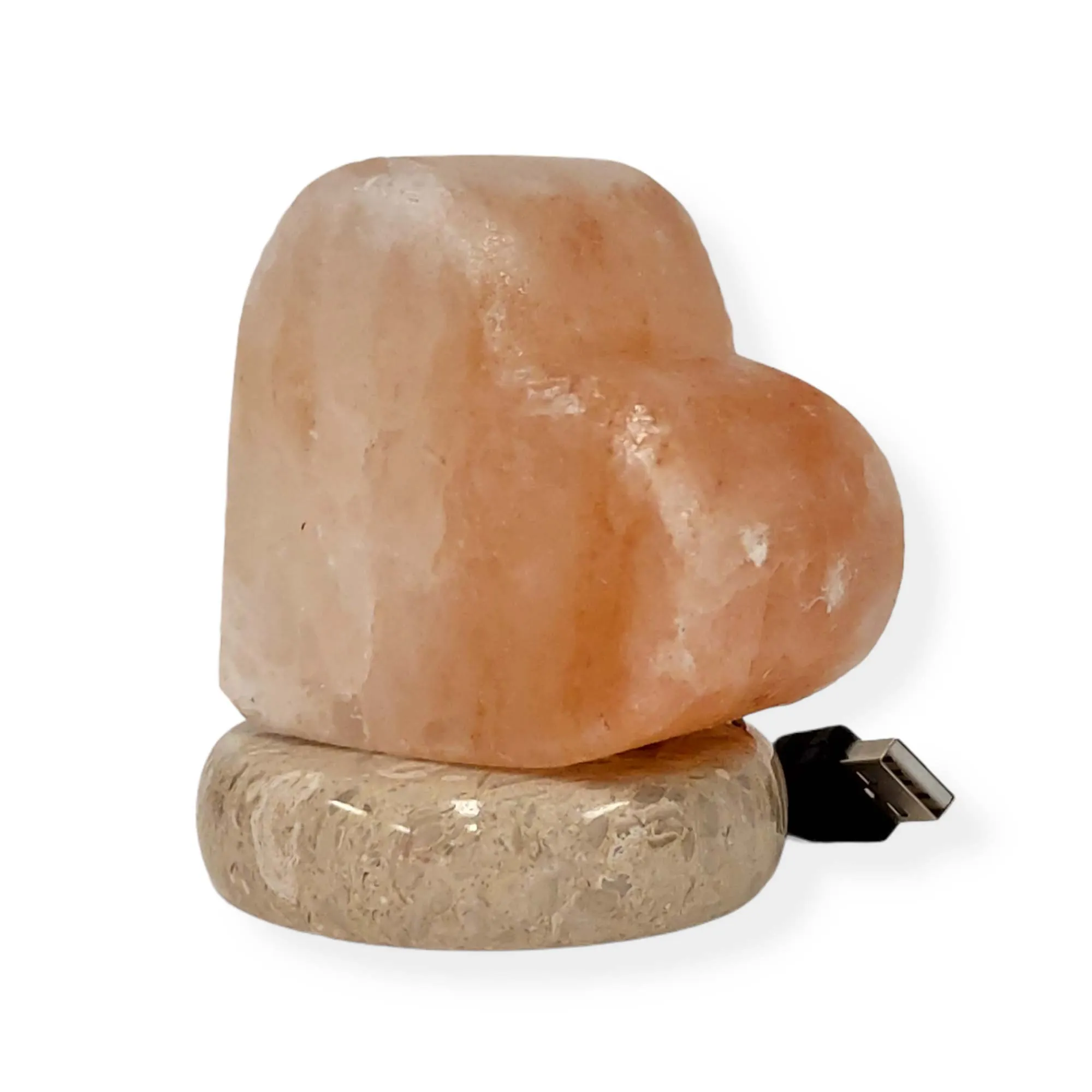 USB Colour Changing Salt Himalayan Lamp - Heart Love Shape Pink Rock LED Light