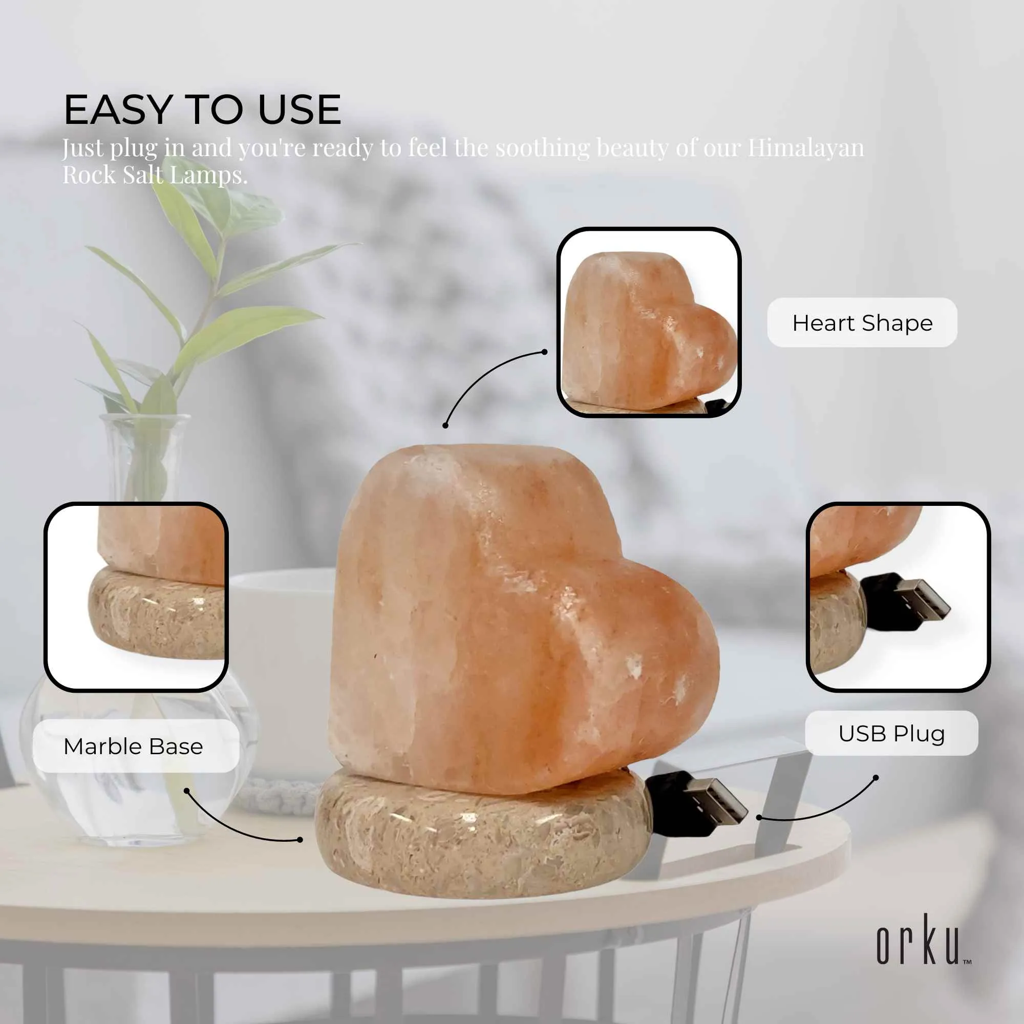 USB Colour Changing Salt Himalayan Lamp - Heart Love Shape Pink Rock LED Light