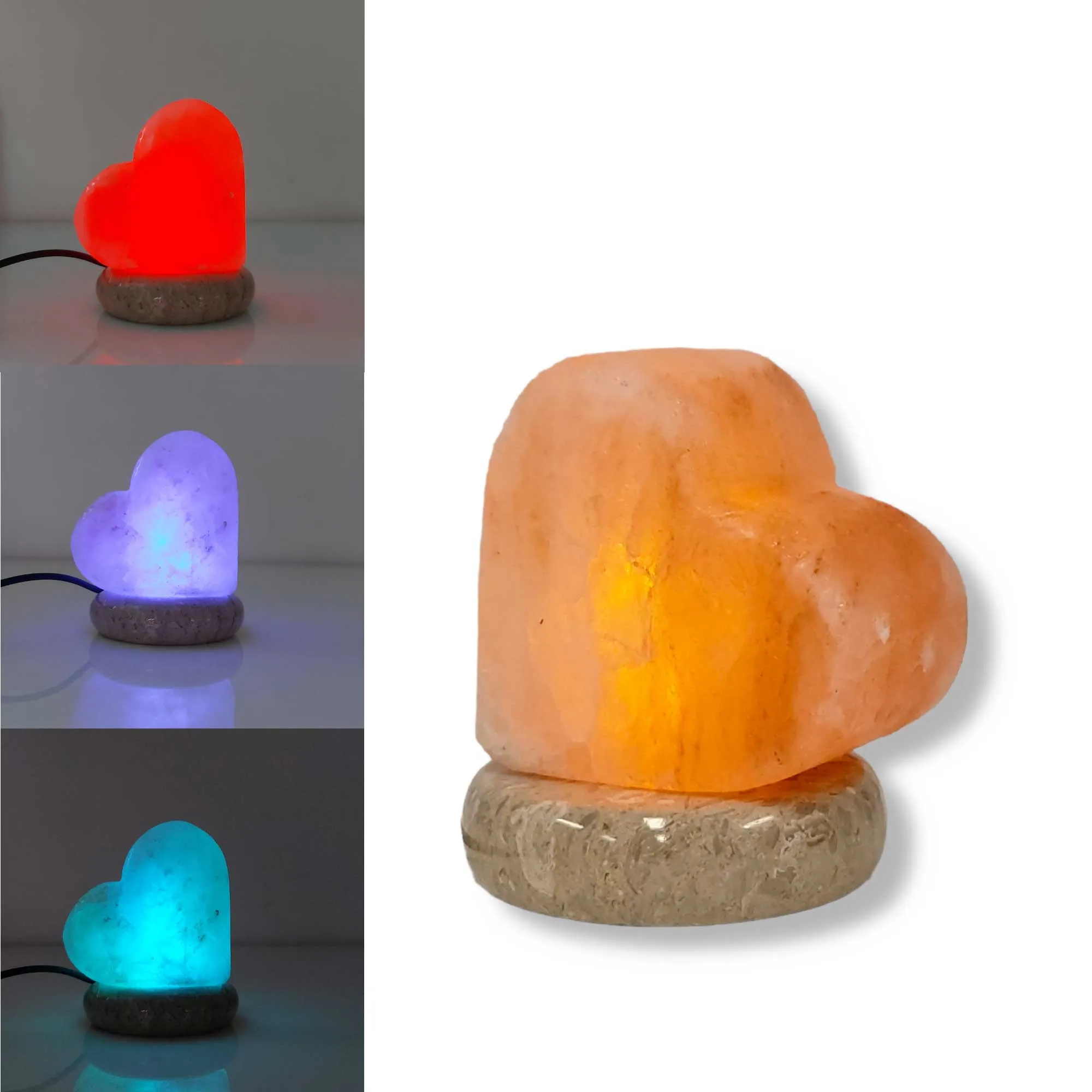 USB Colour Changing Salt Himalayan Lamp - Heart Love Shape Pink Rock LED Light