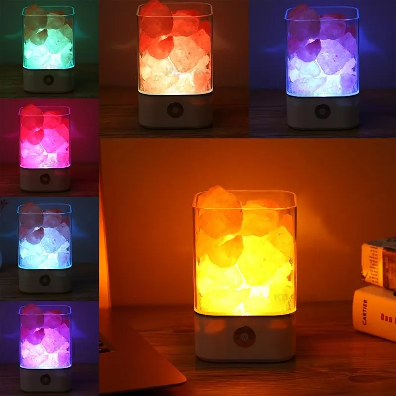 USB Crystal LED Light natural Himalayan salt lamp Mood Creator led Air Purifier