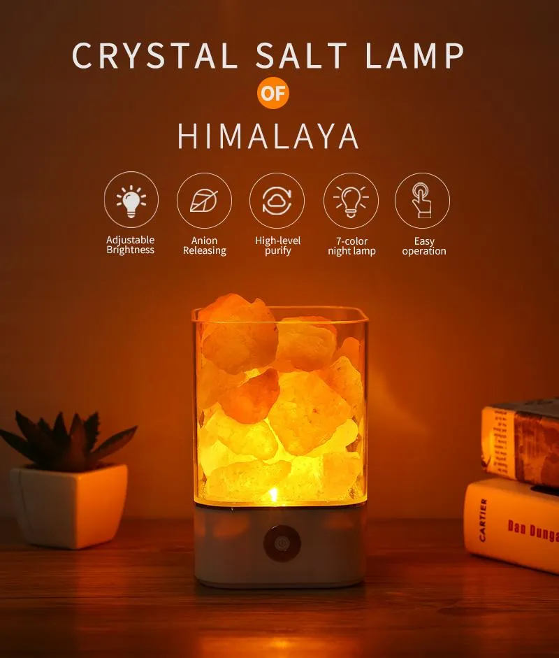 USB Crystal LED Light natural Himalayan salt lamp Mood Creator led Air Purifier