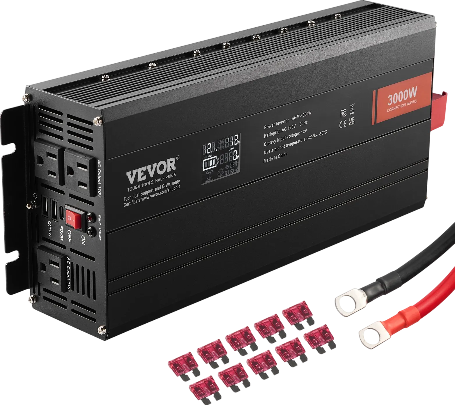 Vevor Modified Sine Wave Inverter 3000W DC 12V to AC 120V with USB & AC Outlets New