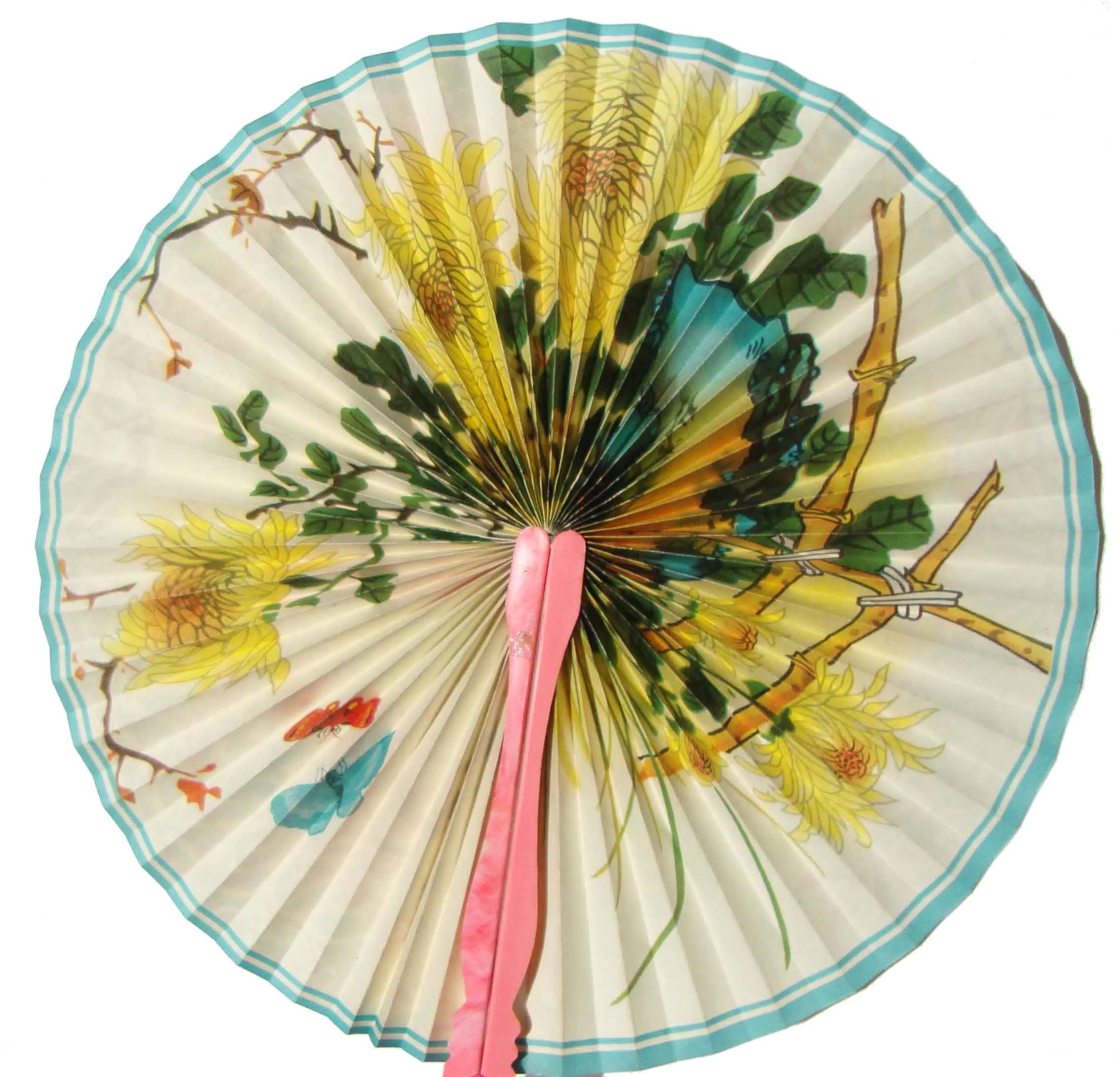 Vintage Foldaway Fan Asian Goldfish Portable Paper Hand Fan