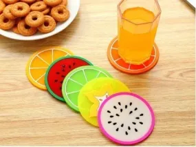 Vital Creations Silicone Coasters Colorful Fruit Slices Theme for Coffee and Wine Lovers, Multicolour,Set of 6