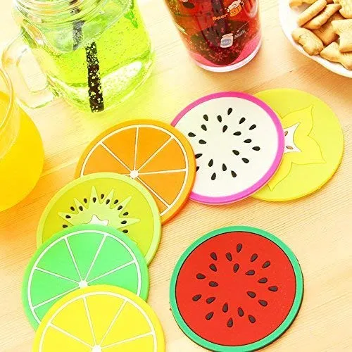 Vital Creations Silicone Coasters Colorful Fruit Slices Theme for Coffee and Wine Lovers, Multicolour,Set of 6