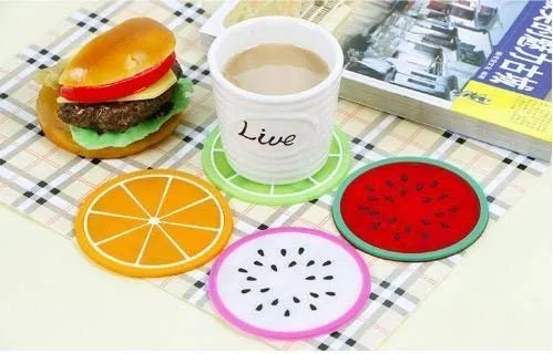 Vital Creations Silicone Coasters Colorful Fruit Slices Theme for Coffee and Wine Lovers, Multicolour,Set of 6