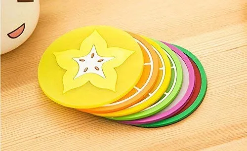 Vital Creations Silicone Coasters Colorful Fruit Slices Theme for Coffee and Wine Lovers, Multicolour,Set of 6