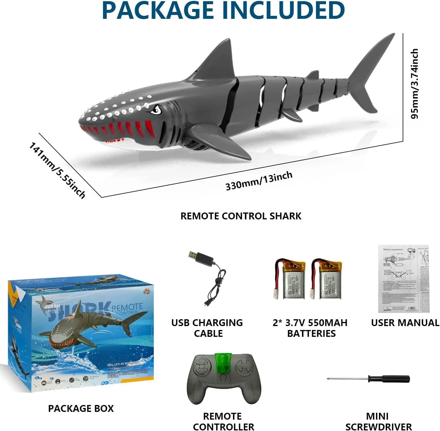 VOLANTEXRC Remote Control Shark Toys for Pool 2.4GHZ RC Shark RC Boats Great Gift