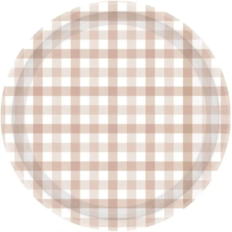 White Sand Gingham Plates - Dinner 8 Pkt