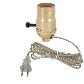 Wired Lamp Socket, Brass - Silver Cord