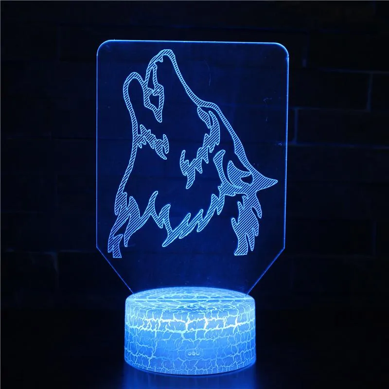 Wolf 3D Night Light Baby 7 Color Chang Touch Remote Control LED USB Desk Table Lamp Bedroom Decor Kids Gift