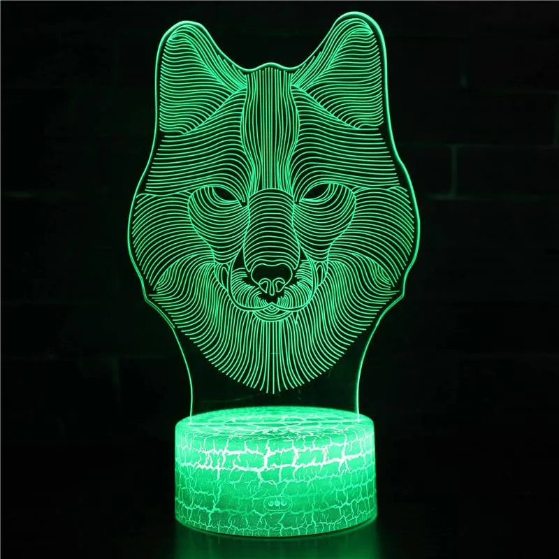 Wolf 3D Night Light Baby 7 Color Chang Touch Remote Control LED USB Desk Table Lamp Bedroom Decor Kids Gift