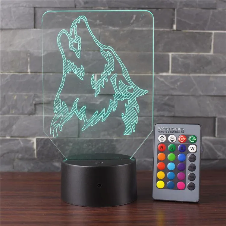 Wolf 3D Night Light Baby 7 Color Chang Touch Remote Control LED USB Desk Table Lamp Bedroom Decor Kids Gift