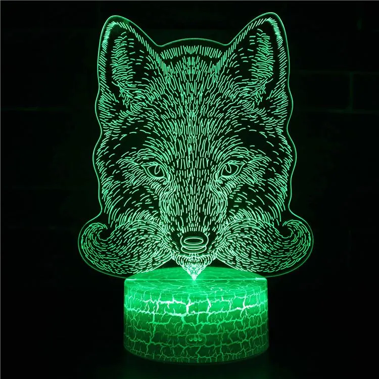 Wolf 3D Night Light Baby 7 Color Chang Touch Remote Control LED USB Desk Table Lamp Bedroom Decor Kids Gift