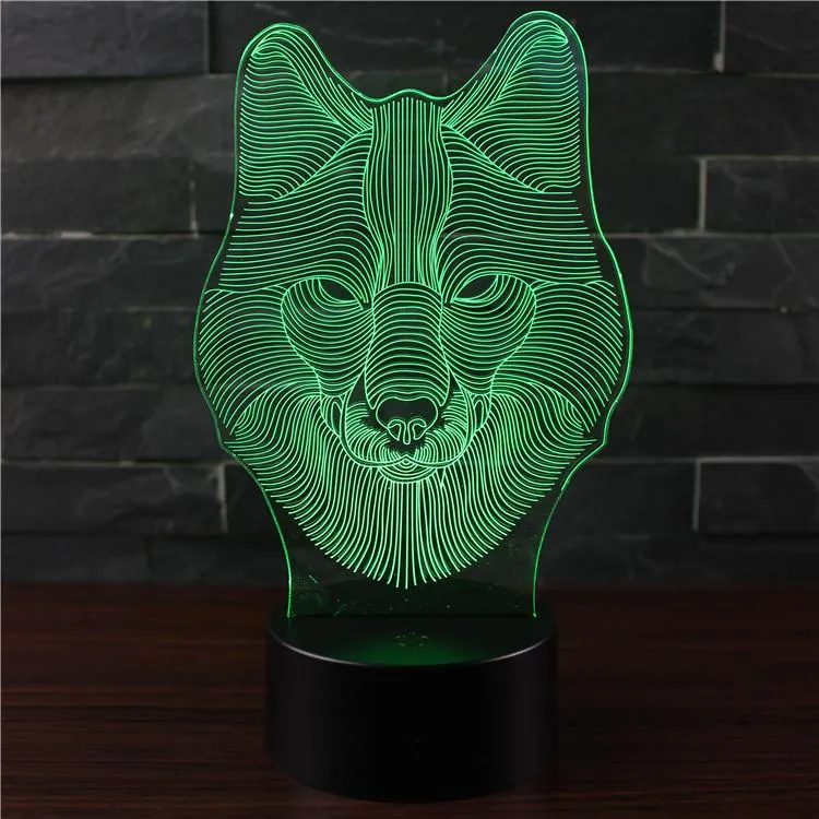 Wolf 3D Night Light Baby 7 Color Chang Touch Remote Control LED USB Desk Table Lamp Bedroom Decor Kids Gift