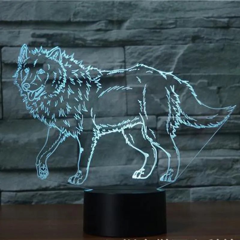 Wolf 7 Color Lamp 3d Visual Led Night Lights For Kids Touch Usb Table Lampara Lampe Sleeping Light