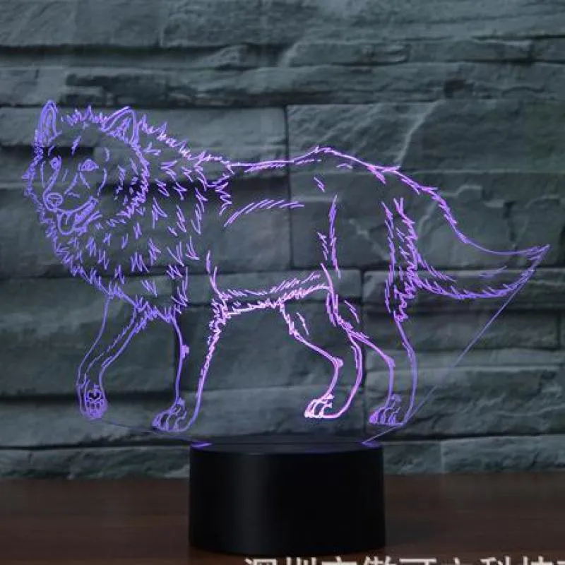 Wolf 7 Color Lamp 3d Visual Led Night Lights For Kids Touch Usb Table Lampara Lampe Sleeping Light