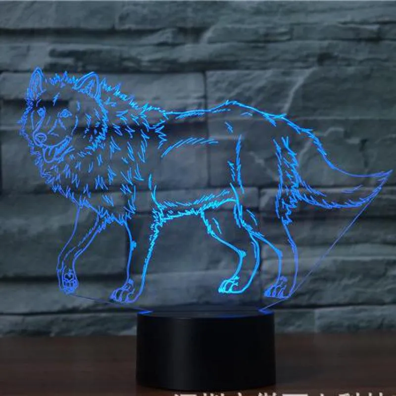 Wolf 7 Color Lamp 3d Visual Led Night Lights For Kids Touch Usb Table Lampara Lampe Sleeping Light