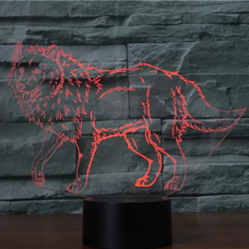 Wolf 7 Color Lamp 3d Visual Led Night Lights For Kids Touch Usb Table Lampara Lampe Sleeping Light